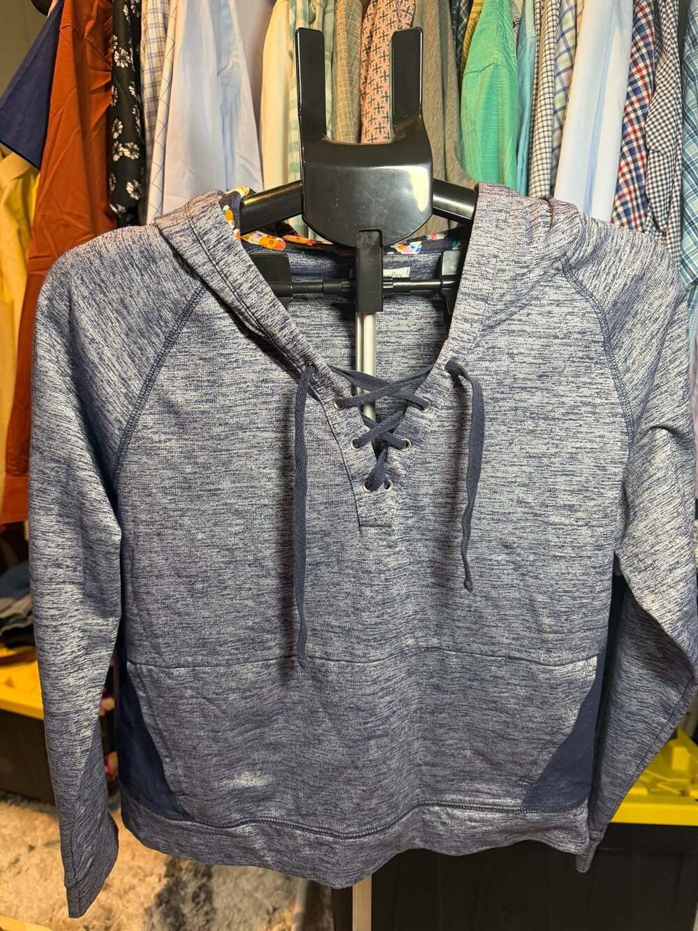 Vera Bradley Lace-Up Hoodie Size S Blue Space Dye Floral Lined Hood